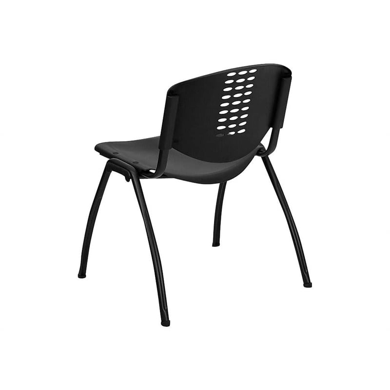 Flash Furniture Hercules Plastic Oval Cutout Back Stacking Chair in Black