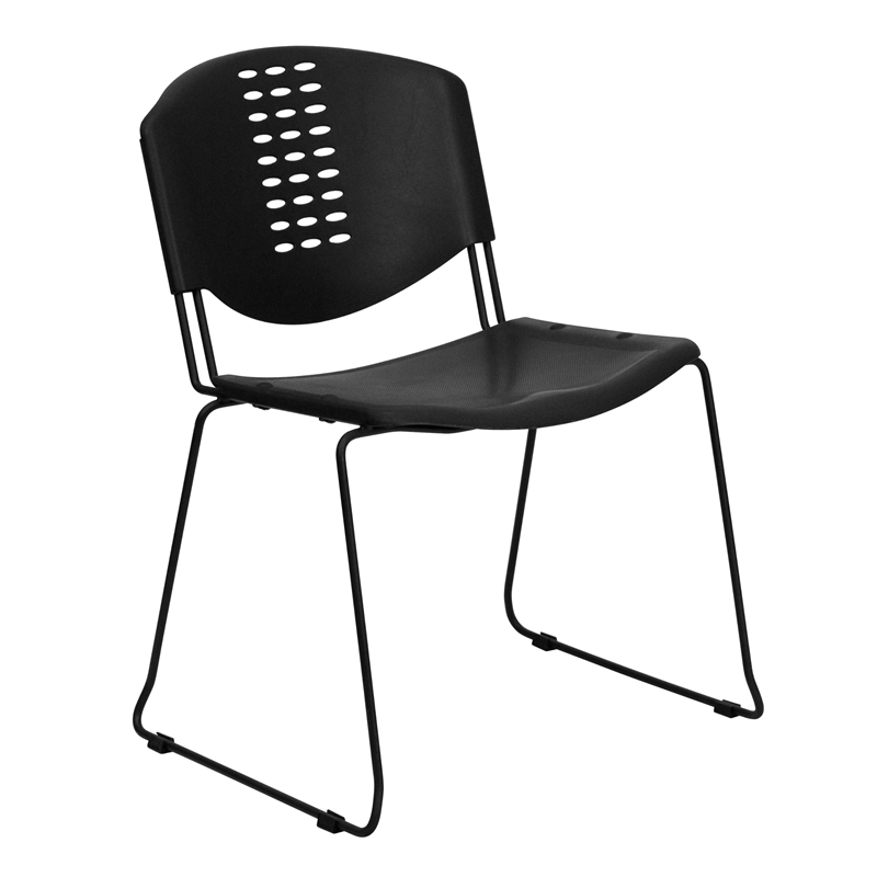 Flash Furniture Hercules Plastic Sled Base Stacking Chair in Black