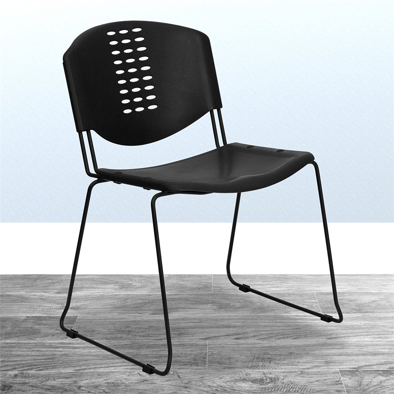 Flash Furniture Hercules Plastic Sled Base Stacking Chair in Black
