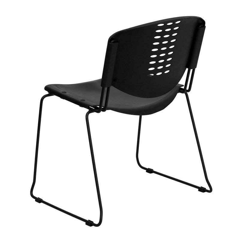 Flash Furniture Hercules Plastic Sled Base Stacking Chair in Black