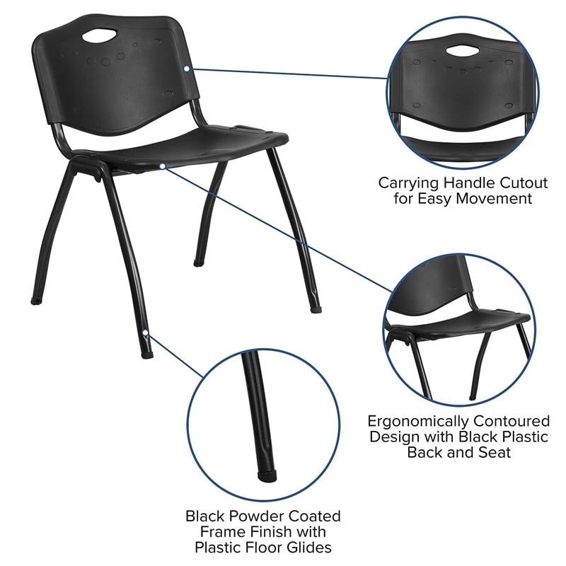 Flash Furniture Hercules Plastic Contoured Back Stacking Chair in Black