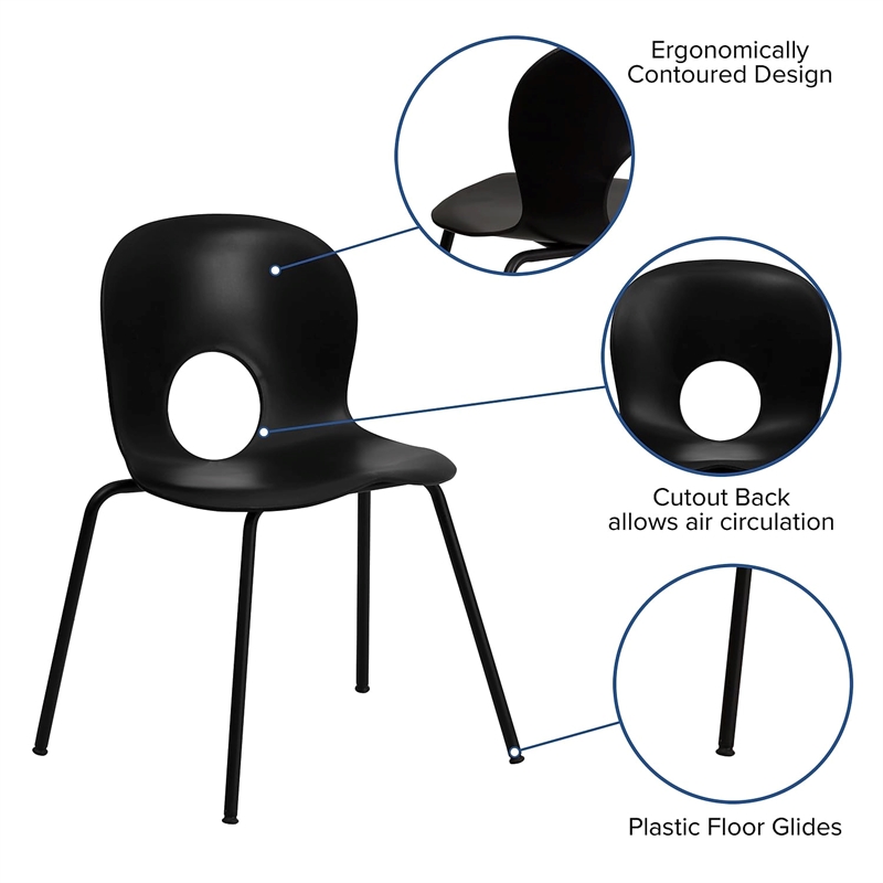 Flash Furniture Hercules Plastic Designer Back Stacking Chair in Black
