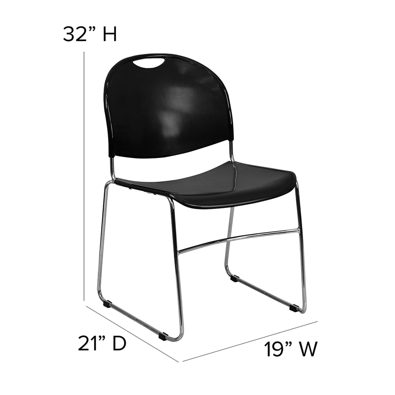 Flash Furniture Hercules Ultra Compact Stacking Chair in Black and Chrome