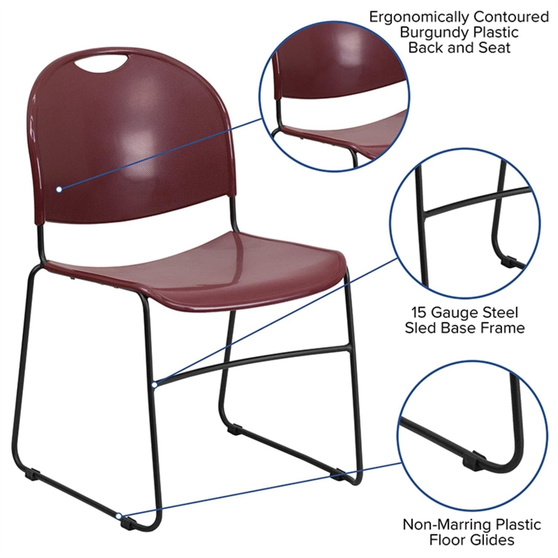 Flash Furniture Hercules Ultra Compact Stacking Chair in Burgundy and Black
