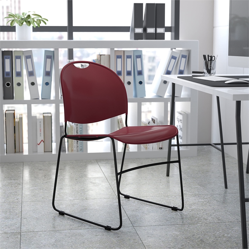 Flash Furniture Hercules Ultra Compact Stacking Chair in Burgundy and Black