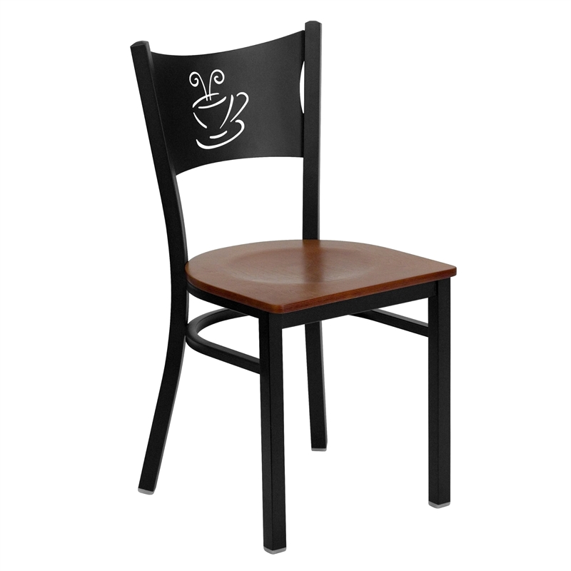 Flash Furniture Hercules Black Back Metal Dining Chair in Cherry
