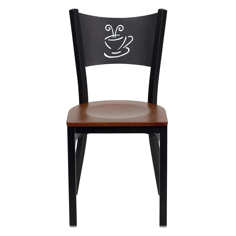 Flash Furniture Hercules Black Back Metal Dining Chair in Cherry