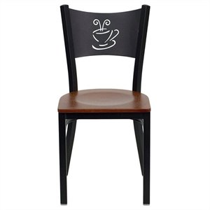 flash furniture hercules coffee monogram back metal wood seat restaurant dining side chair in black