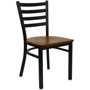 flash furniture hercules ladder back metal wood seat restaurant dining side chair in black