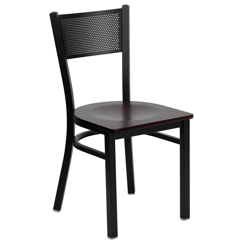 Flash Furniture Hercules Black Back Metal Dining Chair in Mahogany