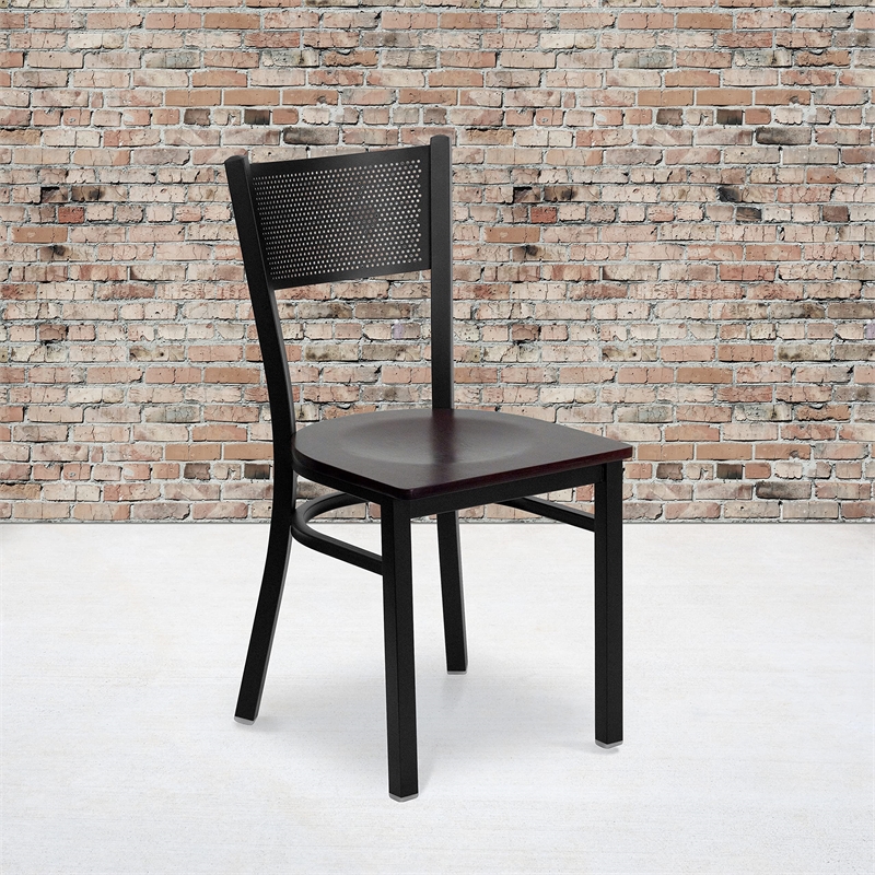 Flash Furniture Hercules Black Back Metal Dining Chair in Mahogany