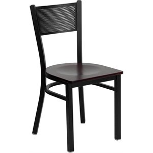 flash furniture hercules panel back metal wood seat restaurant dining side chair in black