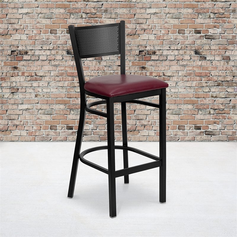 Flash Furniture Metal Restaurant Bar Stool in Black and Burgundy