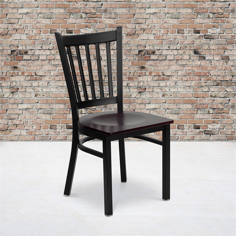 Flash Furniture Hercules Black Back Metal Dining Chair in Mahogany
