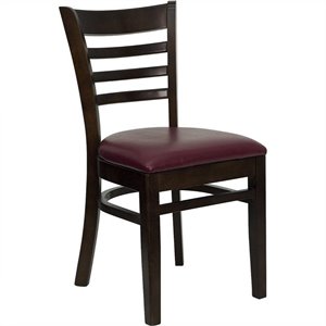 flash furniture hercules ladder back wooden faux leather seat restaurant dining side chair in walnut