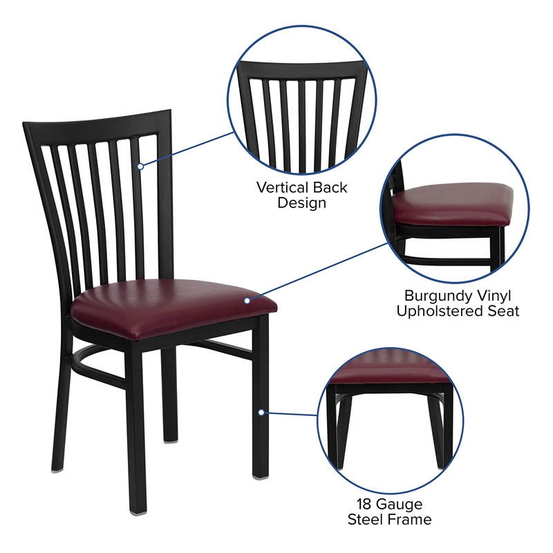 Flash Furniture Hercules Black Back Metal Dining Chair in Burgundy