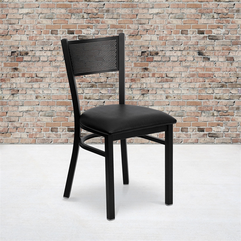 Flash Furniture Hercules Series Metal Dining Chair in Black Vinyl