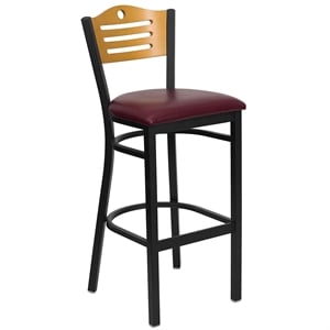 Flash Furniture Hercules 32&quot Black Slat Back Bar Stool in Burgundy