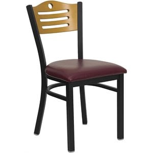 flash furniture hercules arched slat back metal faux leather dining side chair in black and natural