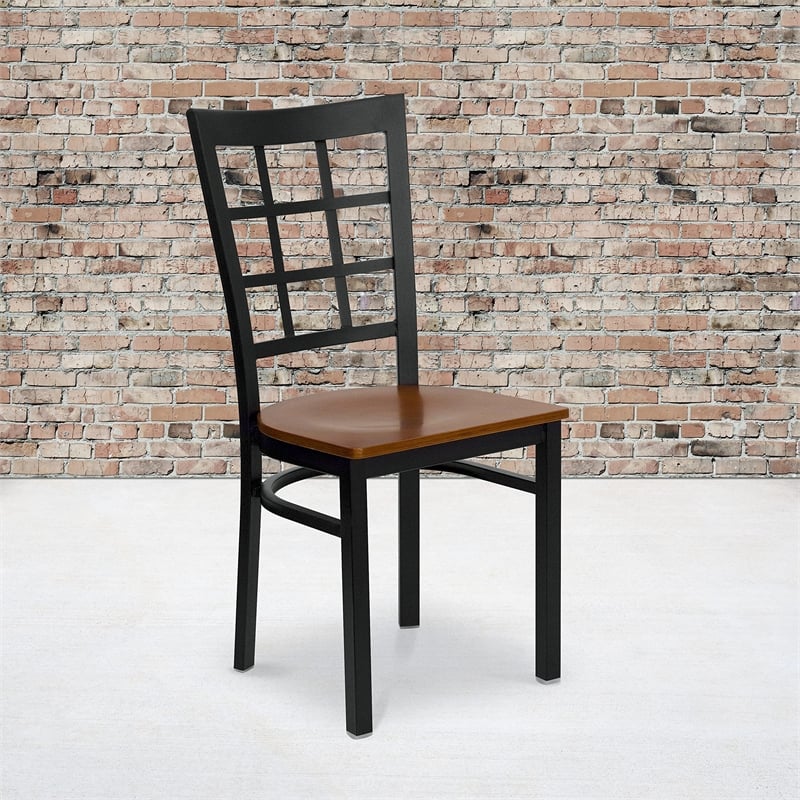 Flash Furniture Hercules Black Window Back Dining Chair in Cherry