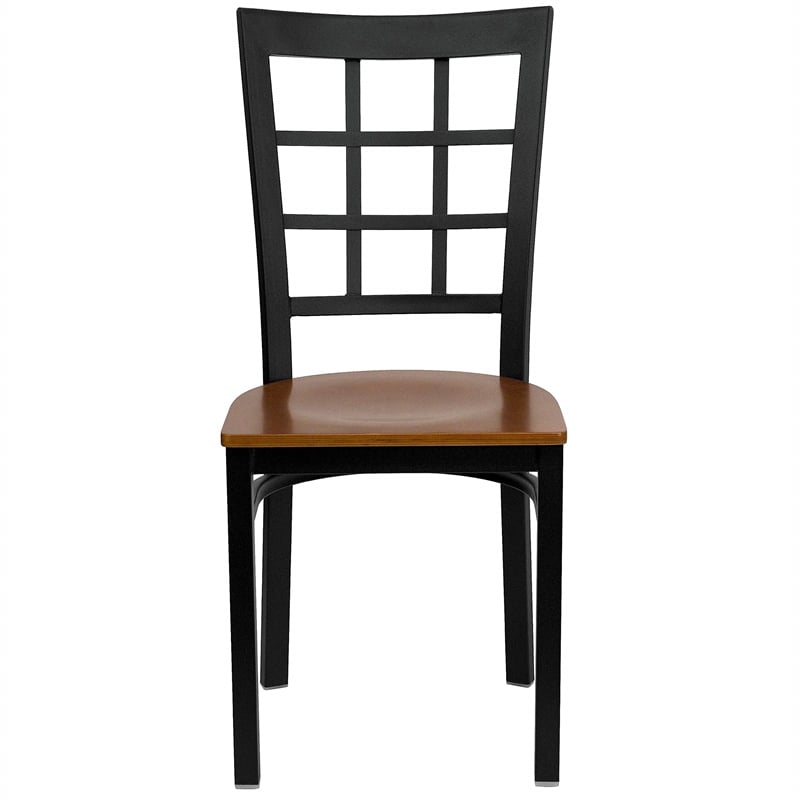 Flash Furniture Hercules Black Window Back Dining Chair in Cherry