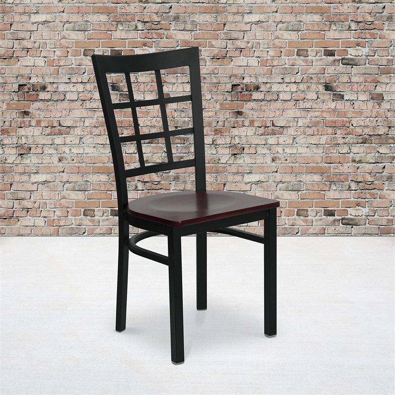 Flash Furniture Hercules Black Window Back Dining Chair in Mahogany