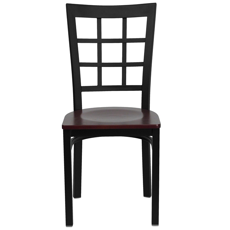 Flash Furniture Hercules Black Window Back Dining Chair in Mahogany