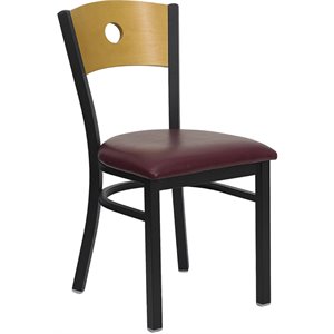 flash furniture hercules circle back metal faux leather seat dining side chair in black and natural