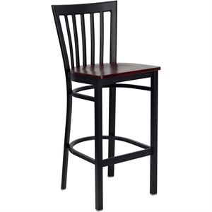 Flash Furniture Hercules 29&quot Black Back Metal Bar Stool in Mahogany