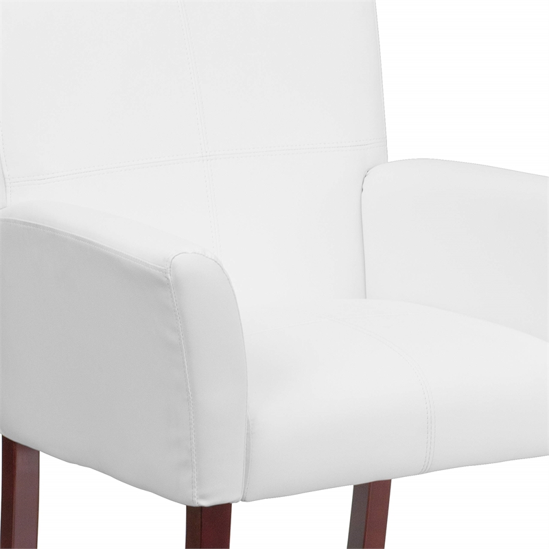 Flash Furniture Leather Executive Side Guest Chair in White and Mahogany