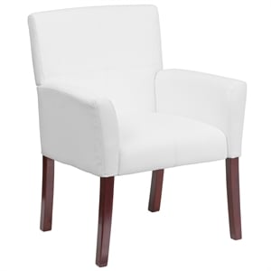 Flash Furniture Leather Executive Side Guest Chair in White and Mahogany