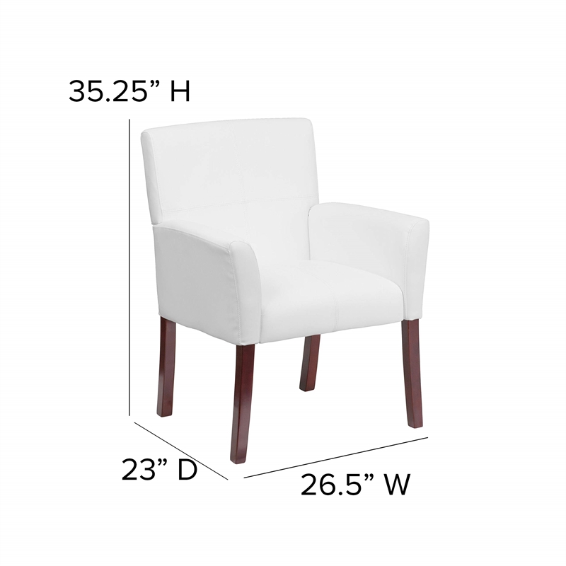 Flash Furniture Leather Executive Side Guest Chair in White and Mahogany