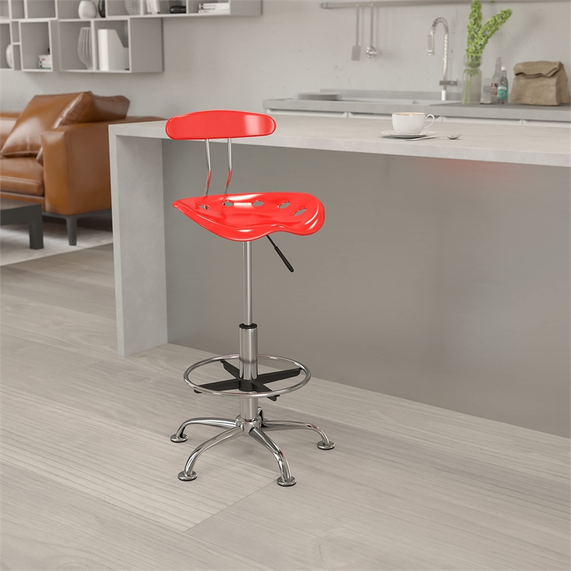 Flash Furniture Chrome Drafting Chair in Red