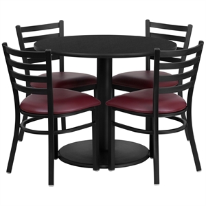 Flash Furniture 36Rd Laminate Table Set In Black Top Burgundy Vinyl Seat