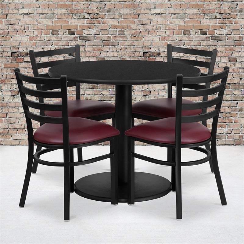 Flash Furniture 36Rd Laminate Table Set In Black Top Burgundy Vinyl Seat