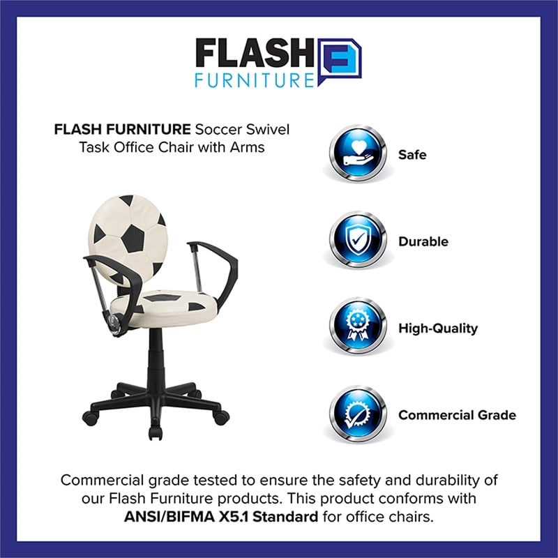 Flash Furniture Soccer Office Swivel Chair with Arms in Black and White