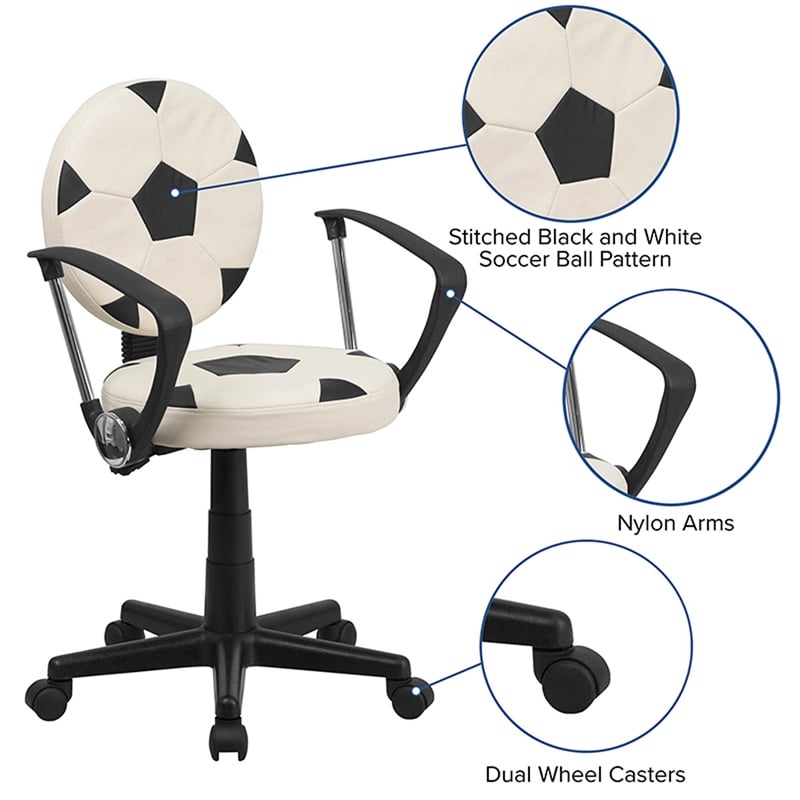 Flash Furniture Soccer Office Swivel Chair with Arms in Black and White