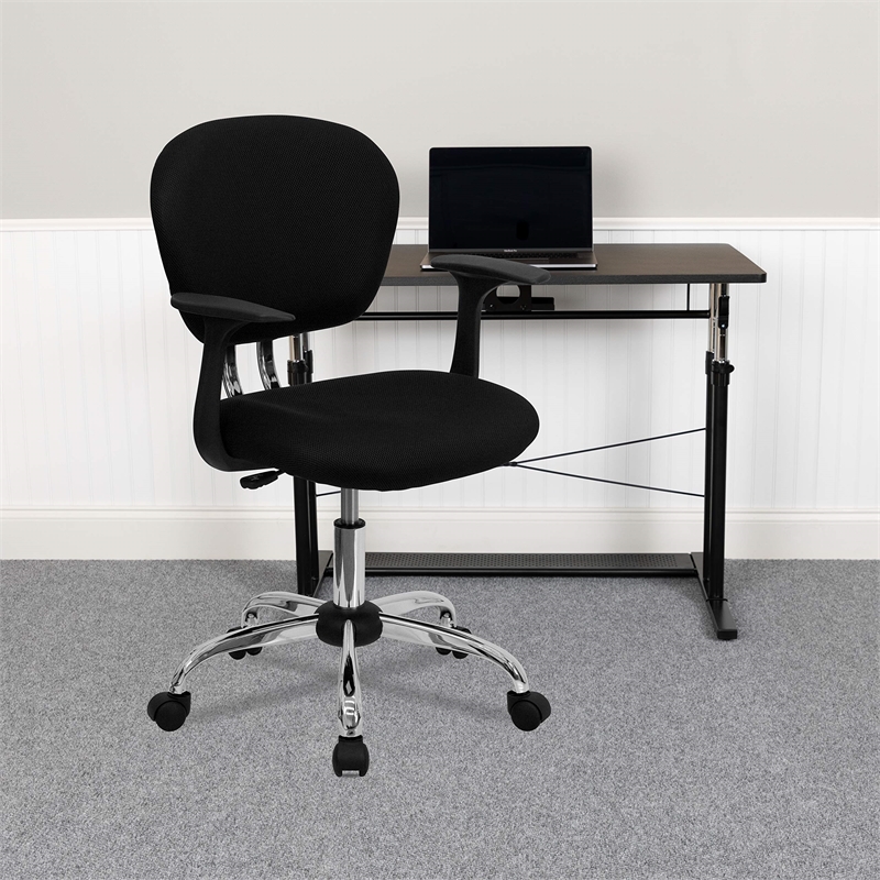 Flash Furniture Mid-Back Mesh Office Swivel Chair with Arms in Black