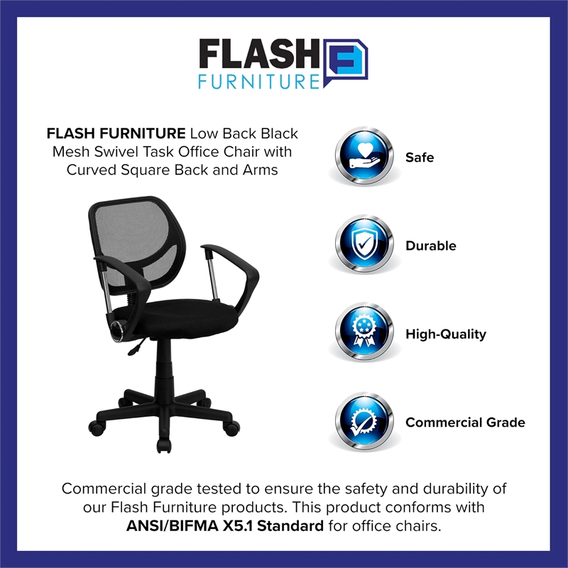 Flash Furniture Mid Back Mesh Office Swivel Chair with Arms in Blue