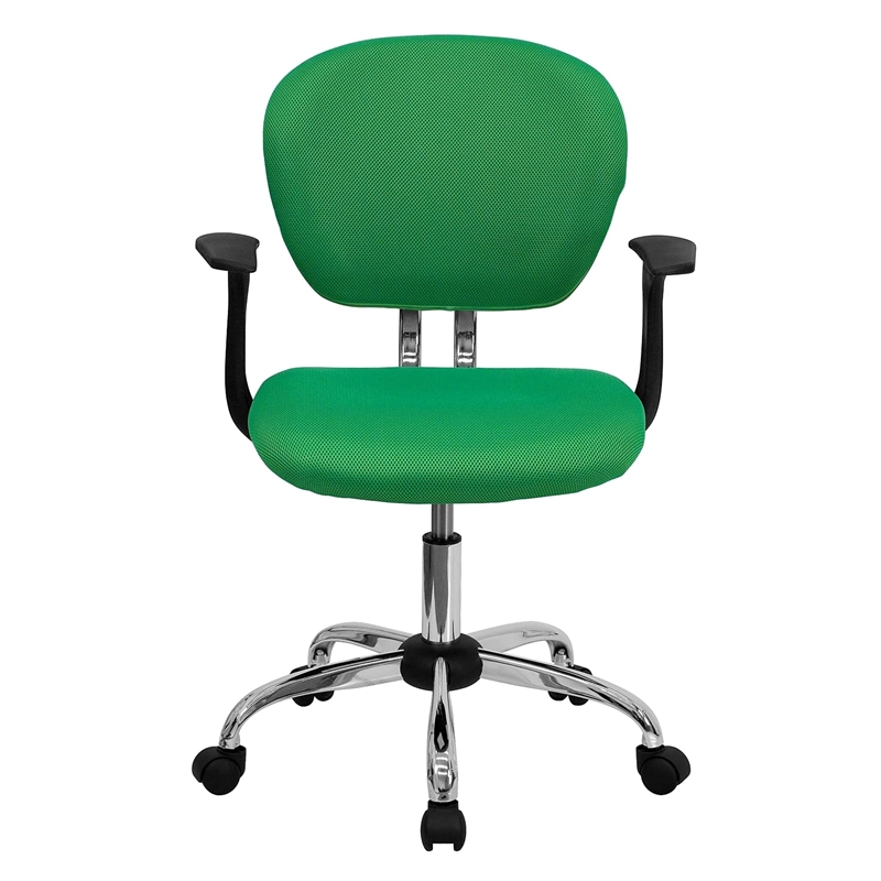 Flash Furniture Mid-Back Mesh Office Swivel Chair with Arms in Bright Green