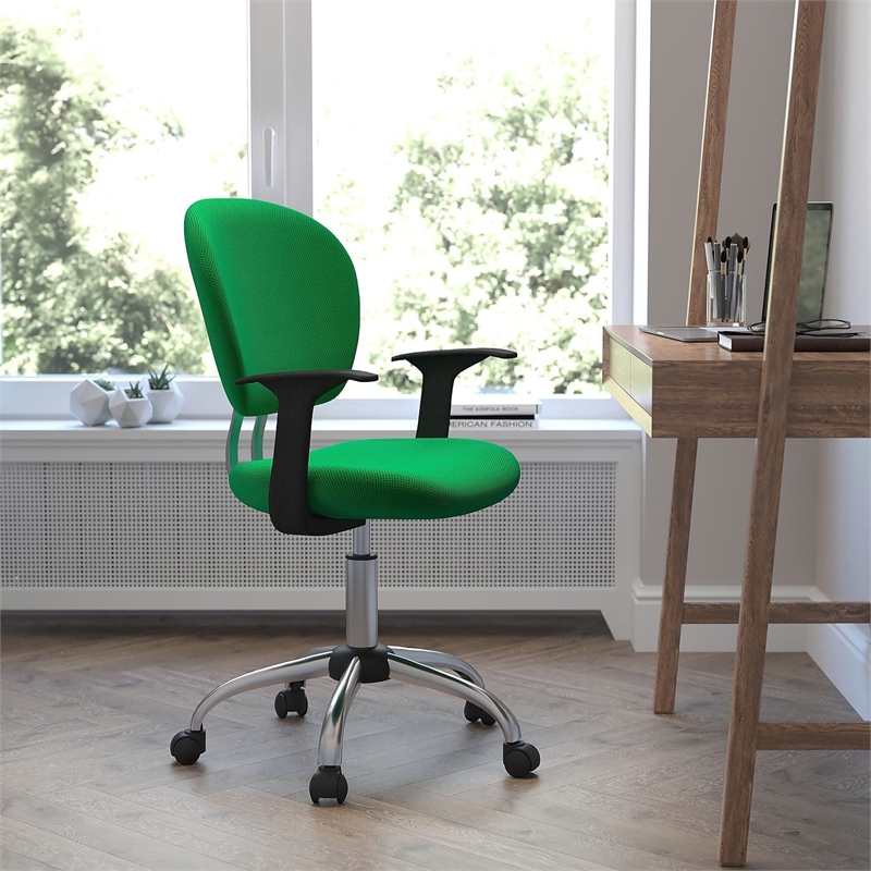 Flash Furniture Mid-Back Mesh Office Swivel Chair with Arms in Bright Green