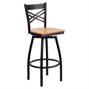 Flash Furniture Hercules 30&quot Swivel Metal Bar Stool Black and Natural