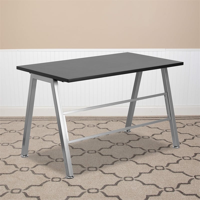 Flash Furniture Union Square High Profile Writing Desk in Black and Silver