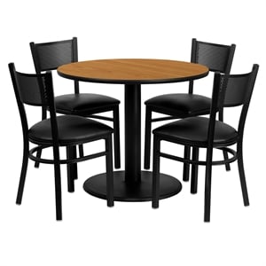 Flash Furniture Clark 36&quot RD Natural Laminate Table with 4 Metal Chairs