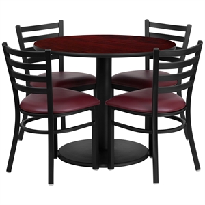 Flash Furniture 36Rd Laminate Table Set In Mahogany Top Burgundy Vinyl Seat