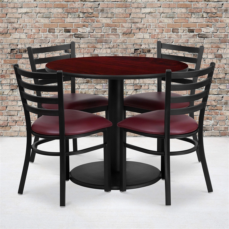 Flash Furniture 36Rd Laminate Table Set In Mahogany Top Burgundy Vinyl Seat