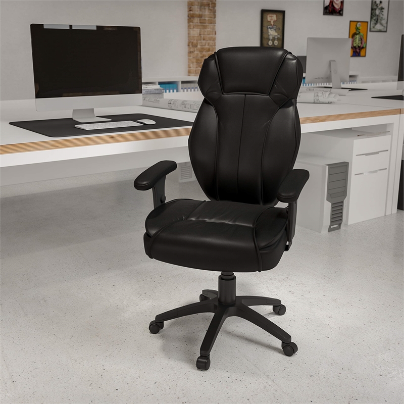 Flash Furniture High Back Faux Leather Executive Office Chair in Black