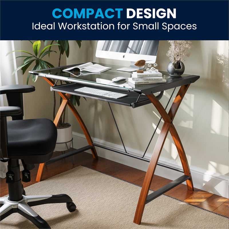 Flash Furniture Glass Keyboard Computer Desk In Clear Cherry
