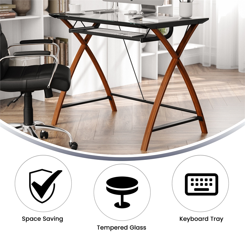 Flash Furniture Glass Keyboard Computer Desk In Clear Cherry