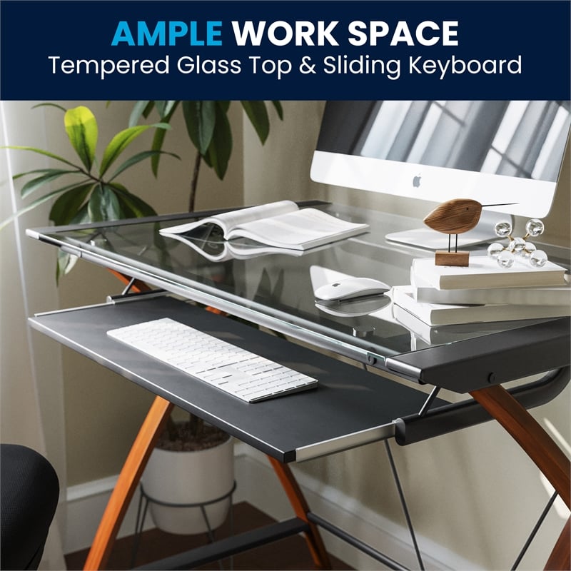 Flash Furniture Glass Keyboard Computer Desk In Clear Cherry